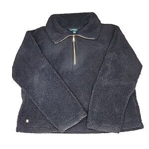 Ralph Lauren Womens 1/4 Zip Sherpa Puffy Fleece Jacket, Black, Size Medium EUC